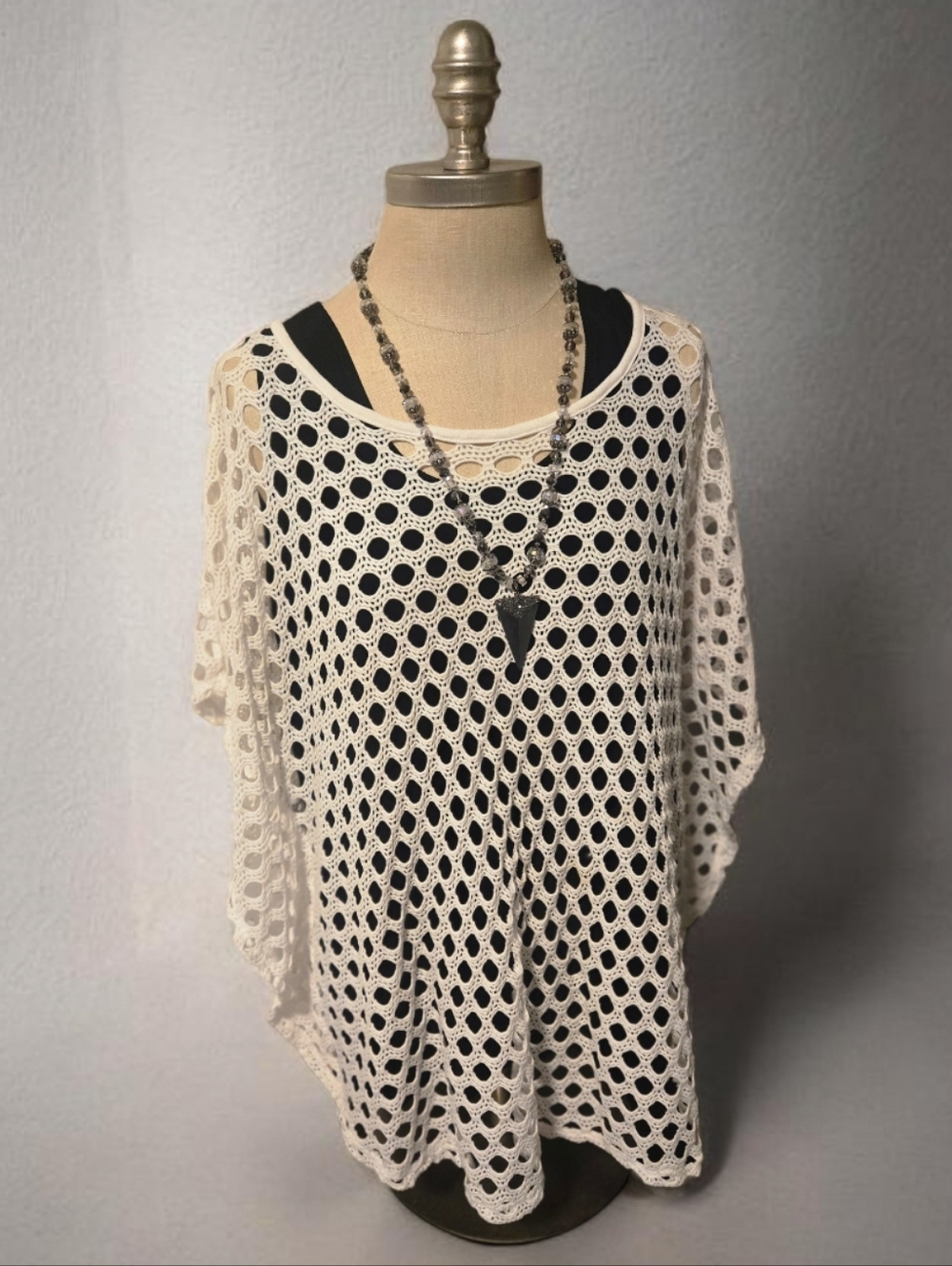 Chico's White Crochet Open-Knit Poncho Size 2